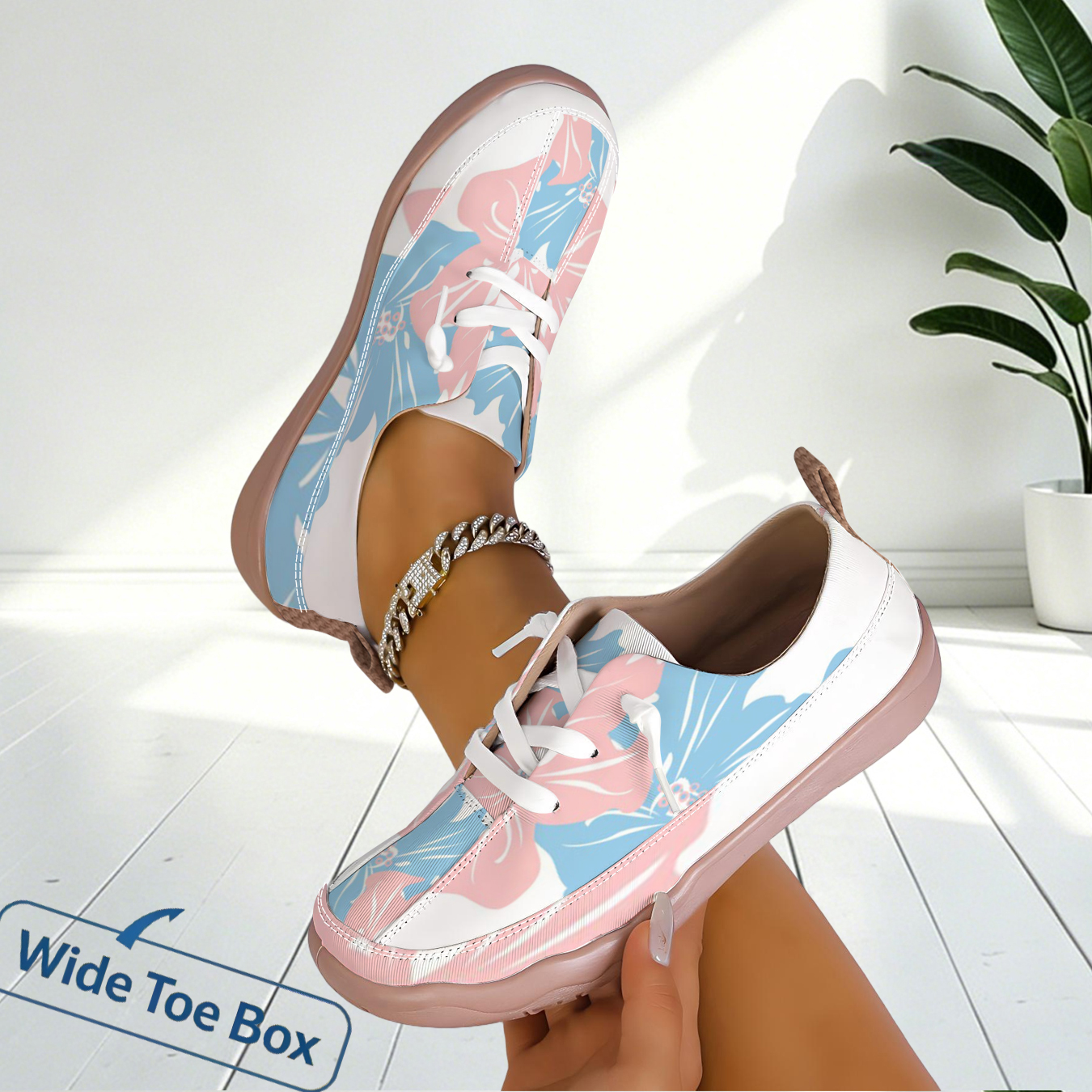 Women Floral Print Wide Toe Sn - Sneaker Care For Canvas Fabrics 리뷰 및 가격